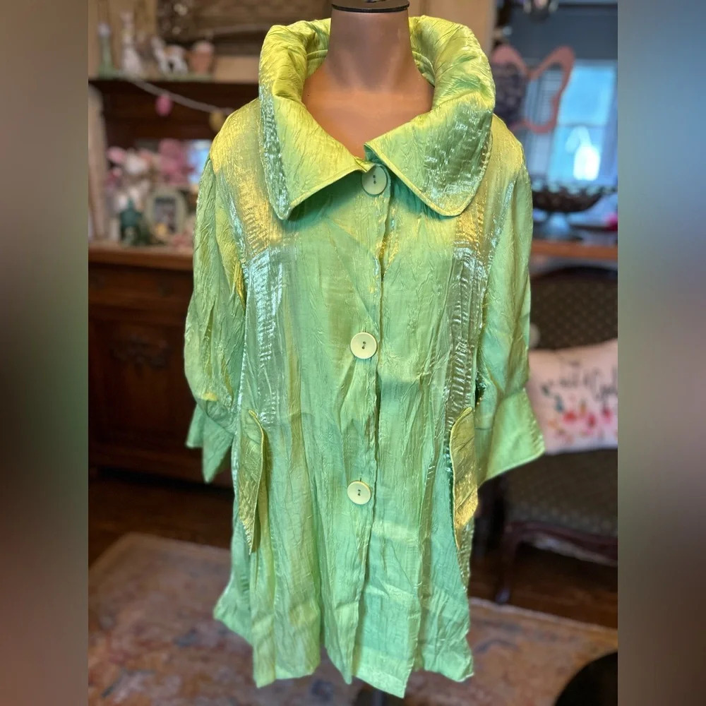 Damee Inc Shimmering Lime Green Swing Jacket 3/4 Sleeve Nwt S